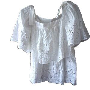 Hayden White Eyelet Ruffle Cotton Blouse Top SZ S NWOT  B14
